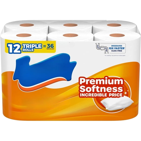 Toilet Paper, 12 Triple Rolls, 231 Sheets per Roll, Septic-Safe, 1-Ply Toilet Tissue