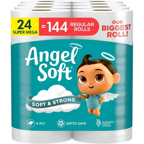 Toilet Paper, 24 Super Mega Rolls = 144 Regular Rolls, Soft and Strong Toilet Tissue