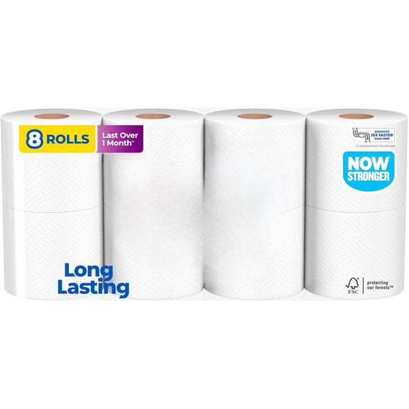 Toilet Paper 8 Rolls, 1-Ply Septic Safe Bath Tissue, 1000 Sheets per Roll, Strong & Long Lasting Bathroom Tissue, Septic Safe Toilet Paper for Home Use, Everyday Essential