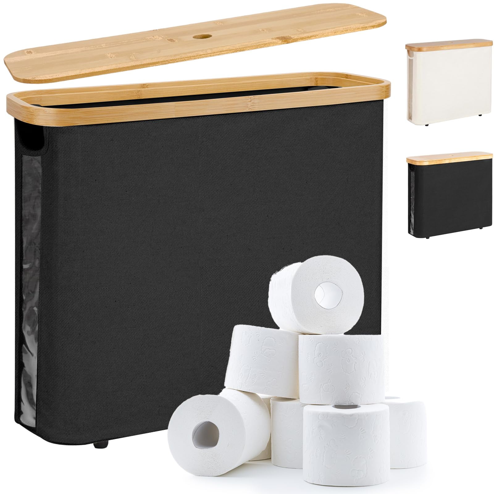 Toilet Paper Basket, Bamboo Toilet Paper Holder with Lid and Handle ...