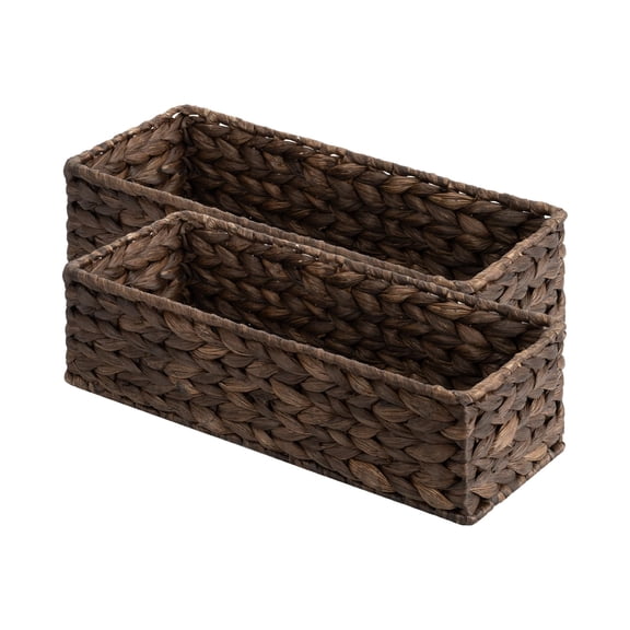 Toilet Paper Basket, Bathroom Basket Organizer for Storage Long Narrow Wicker Seagrass Storage Baskets for Tank Topper 2-Pack