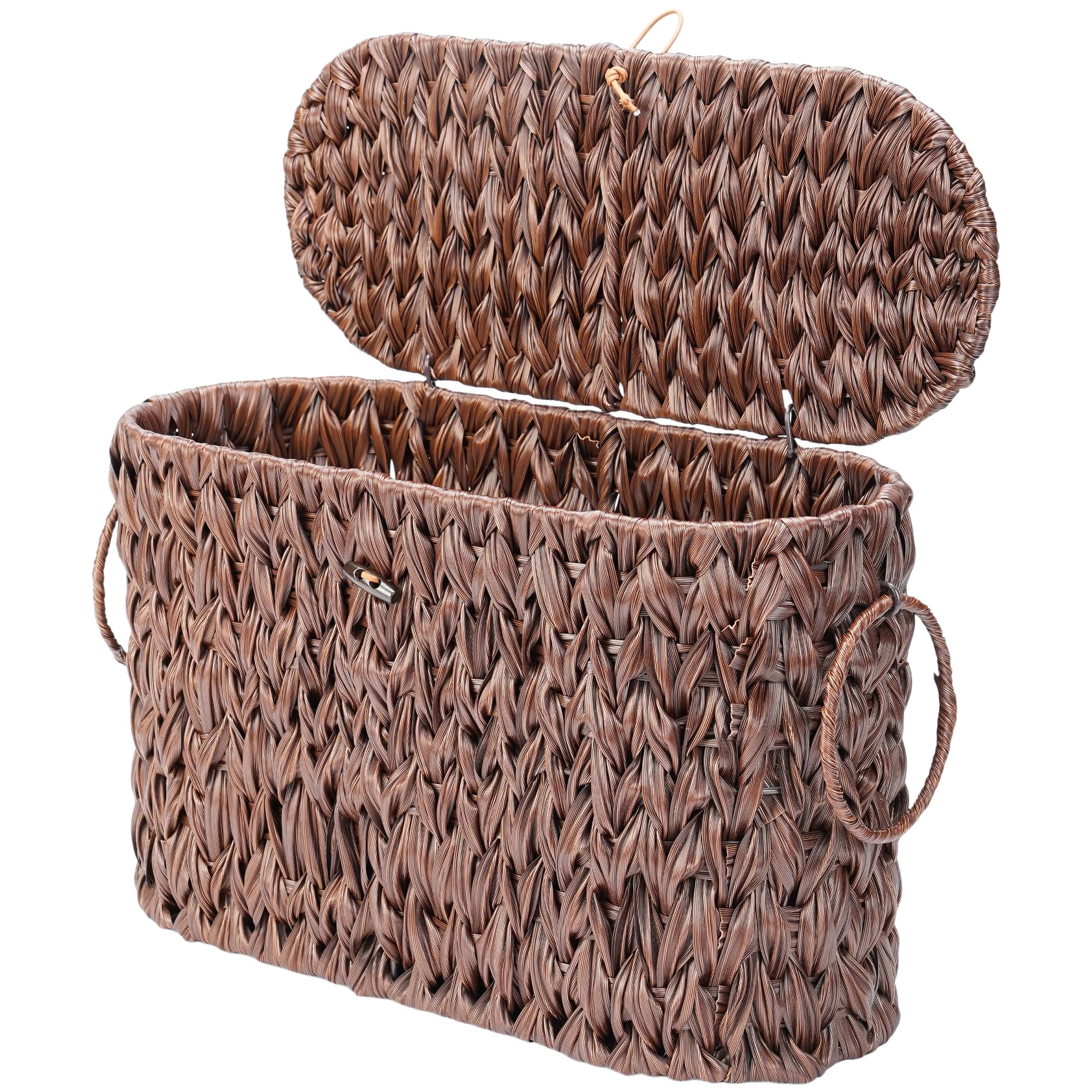 Toilet Paper Basket With Lid  Water Hyacinth Wicker For Bathroom Organizers And Storage Holds Up To 6 Mega Rolls Decorative Hand-woven Rattan Decor Accessories Brown