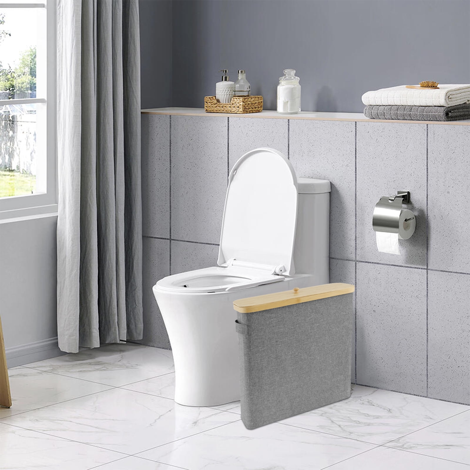 Toilet Paper Basket Toilet Paper Storage with Lid and Handle Bamboo ...