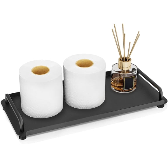 Toilet Paper Basket, Tank Tray with Handle, Bathroom Counter Storage Tray for Kitchen (Black)