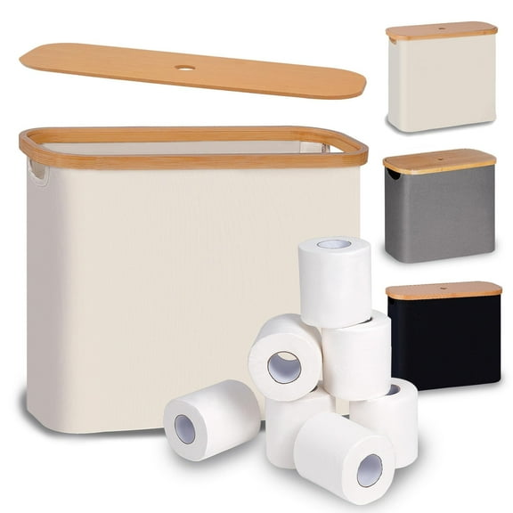 Toilet Paper Basket, Toilet Paper Storage with Lid, Toilet Paper Organizer for Bathroom, Free Standing Toilet Paper Holder with Storage, Beige