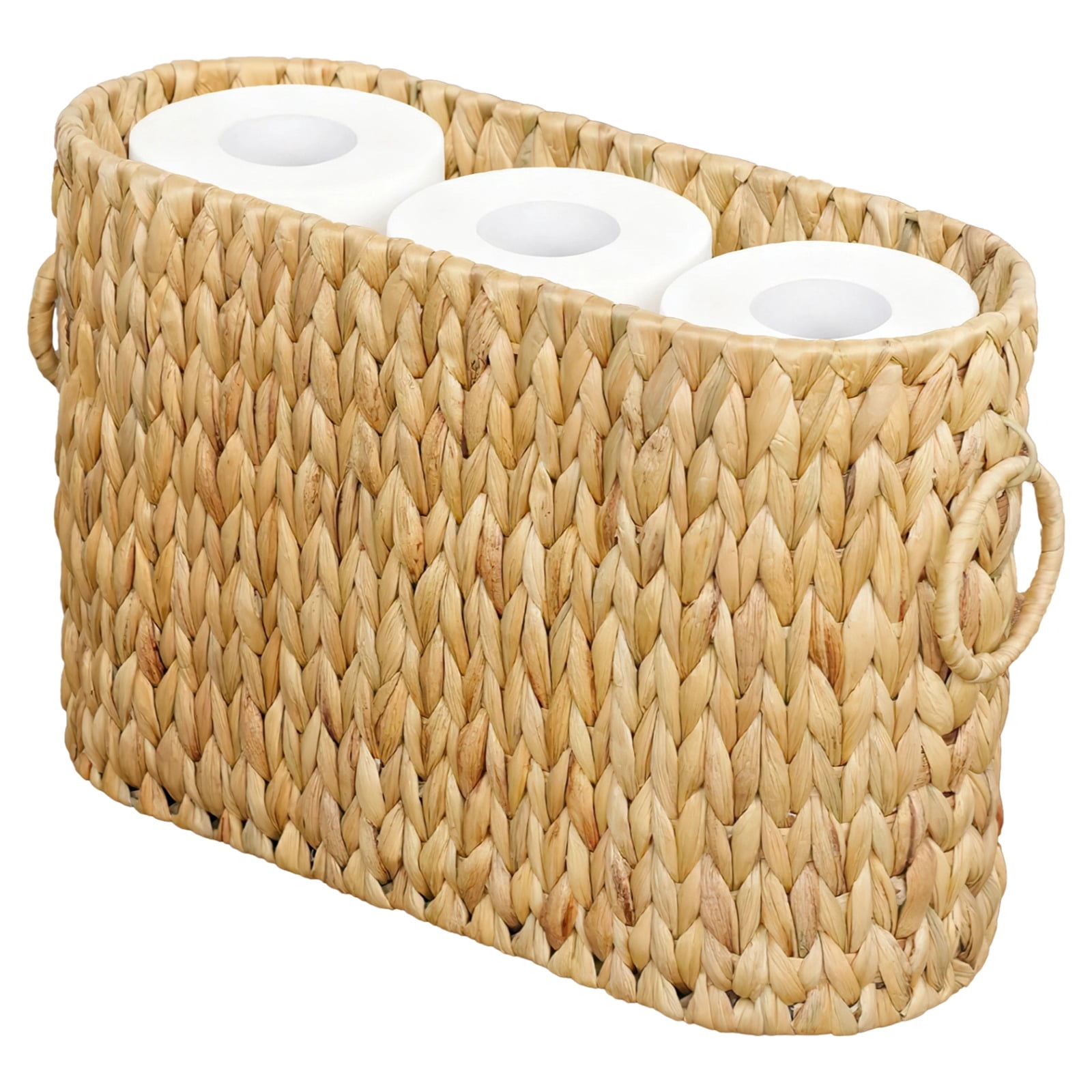 Toilet Paper Basket, Woven Roll Toilet Paper Storage Basket with Dual Handles, Natural Water Hyacinth Basket Holder, Bathroom Accessories Organizer, Brown, 16.1 x 5.5 x 10.6 in