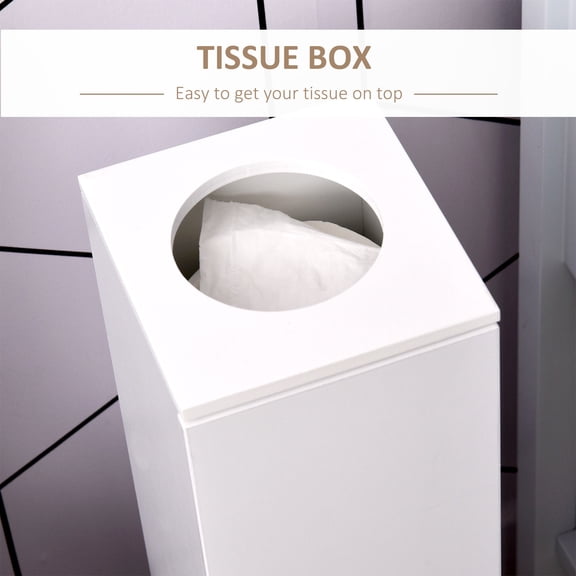 Toilet Paper Cabinet for Small Bathroom Corner, Thin Floor Storage Cabinet with Doors and Shelves, Engineered Wood Organizer for Paper Shampoo, White