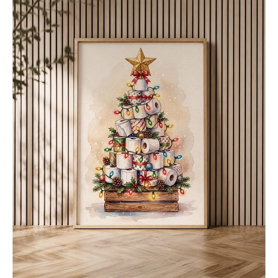Tree Priint Toilet Paper Christmas Tree Wall Art Print, Holiday Bathroom Decor ...