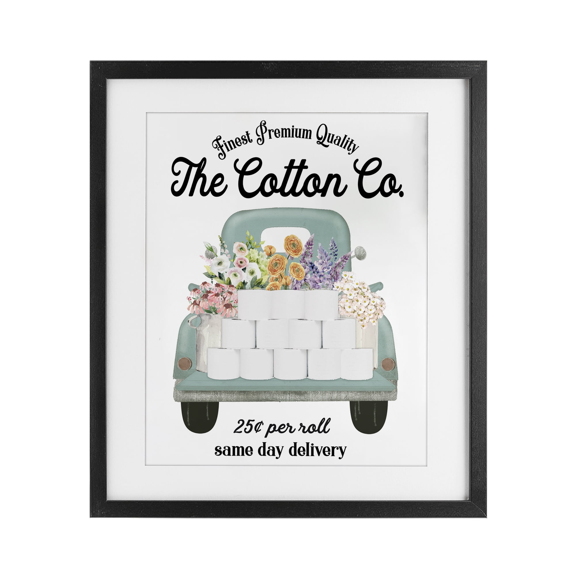 Toilet Paper Delivery Truck Black Framed Print Under Glass, design by Lettered and Lined