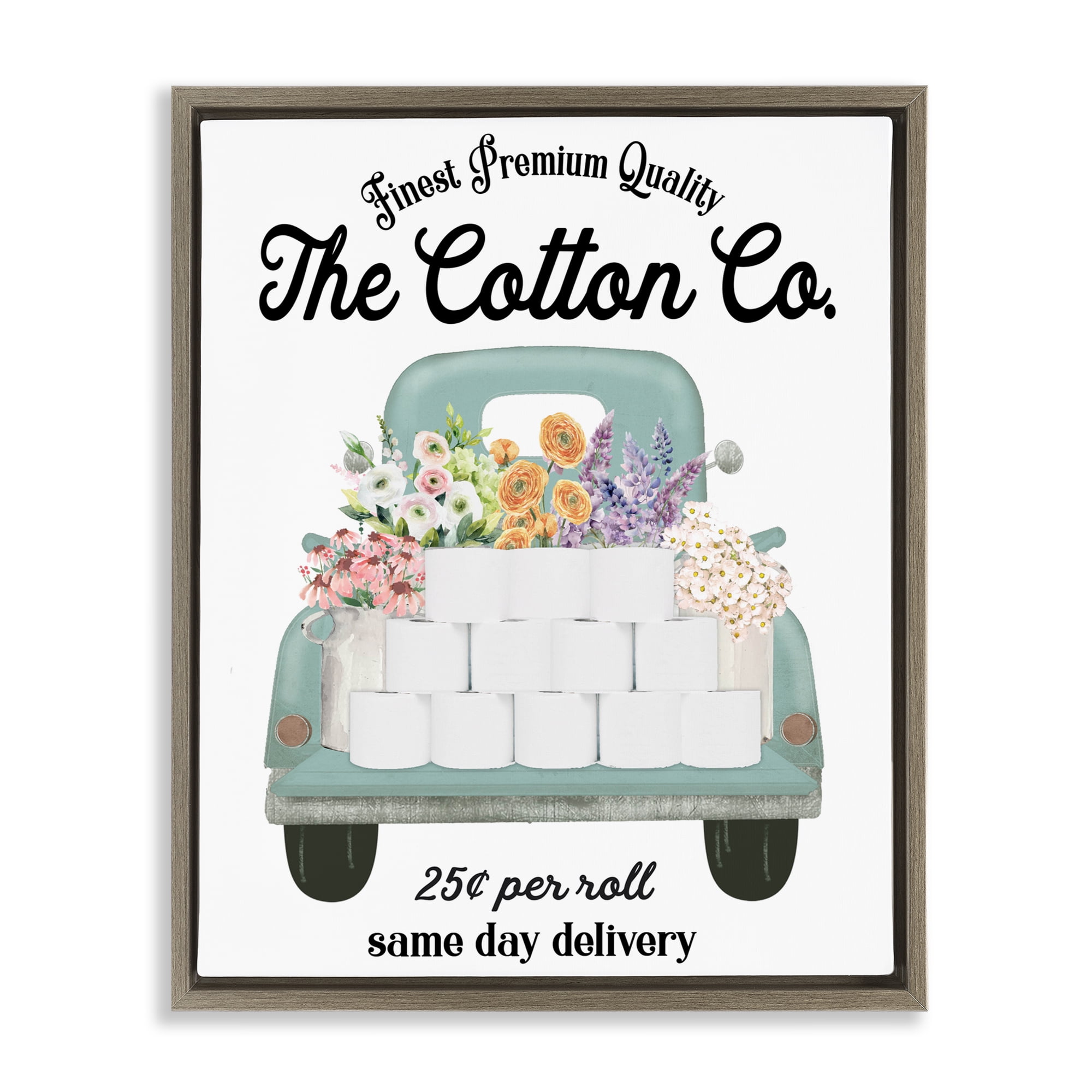 Toilet Paper Delivery Truck Brown Framed Floater Canvas Wall Art, design by Lettered and Lined