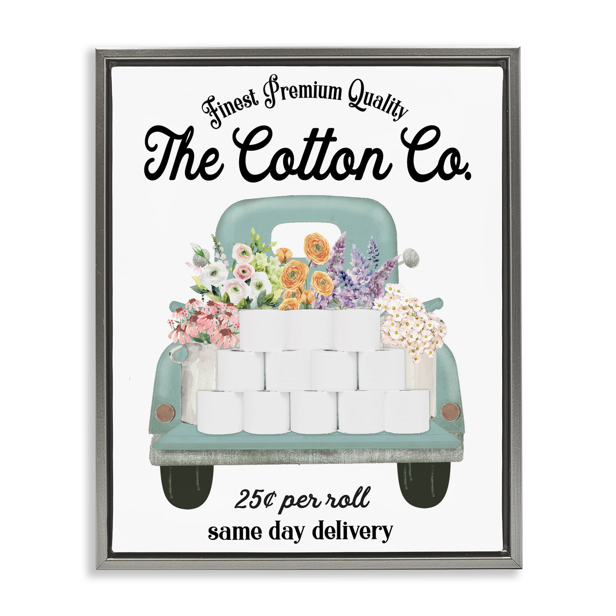 Toilet Paper Delivery Truck Gray Framed Floater Canvas Wall Art, design by Lettered and Lined