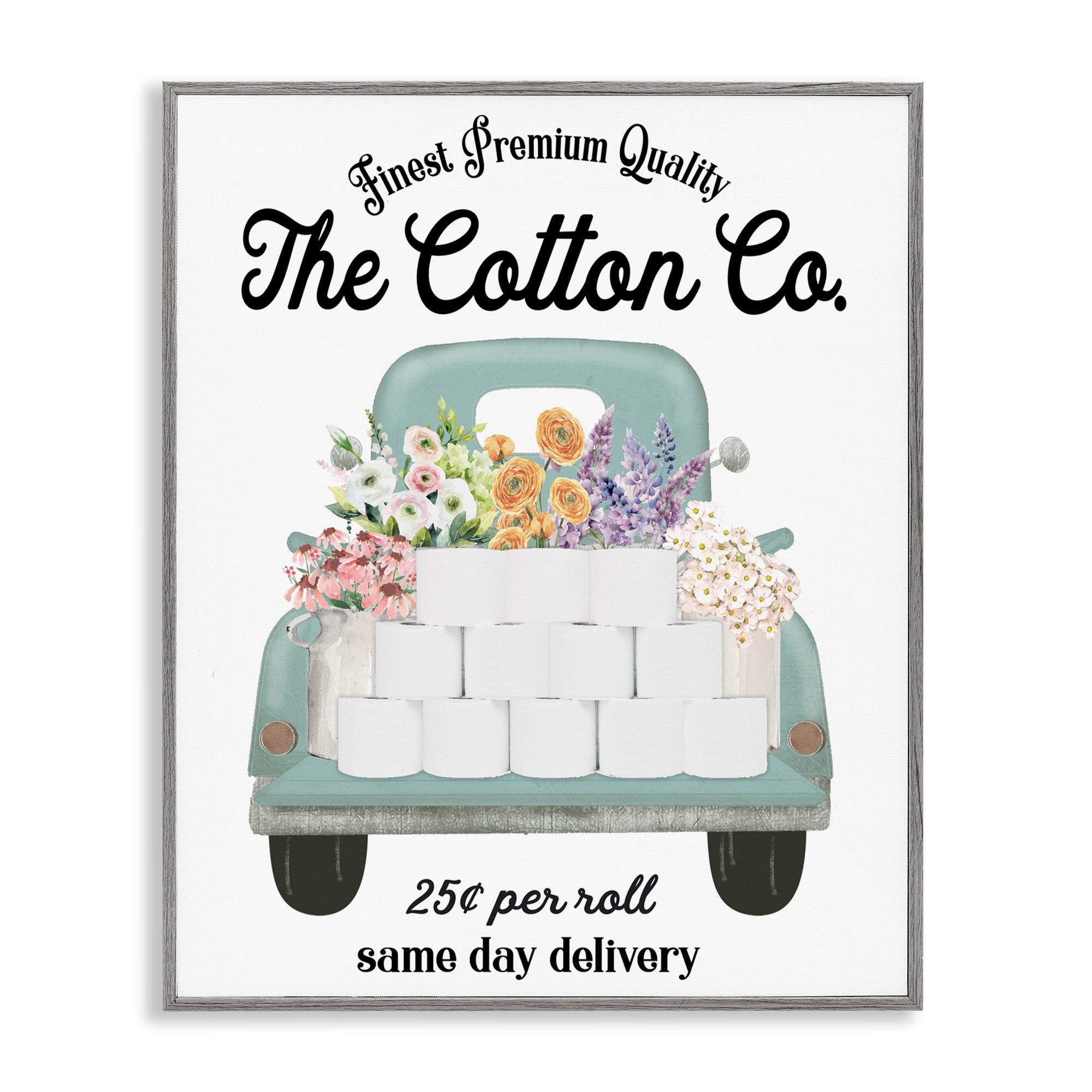 Toilet Paper Delivery Truck Gray Framed Giclee Art, design by Lettered and Lined
