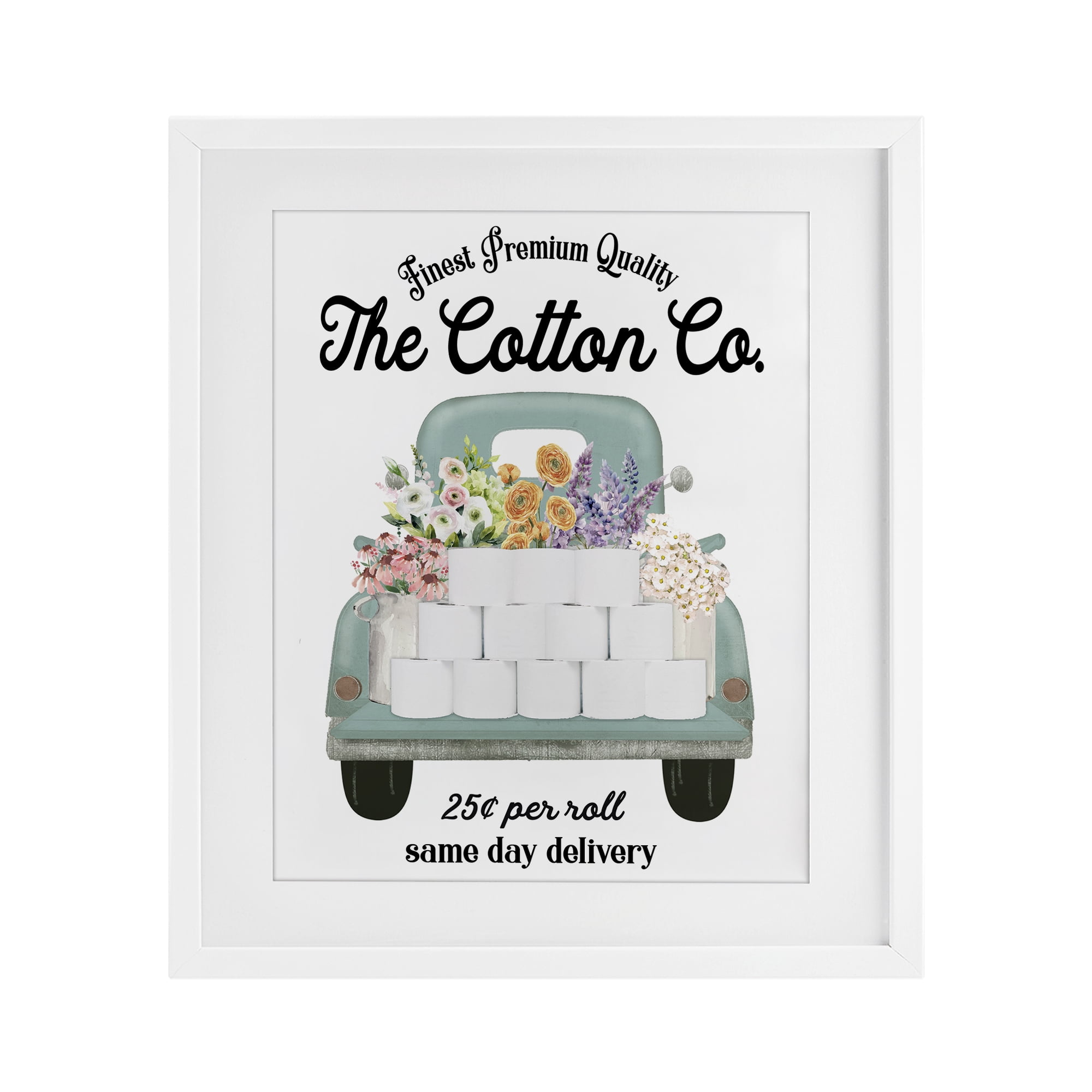 Toilet Paper Delivery Truck White Framed Print Under Glass, design by Lettered and Lined