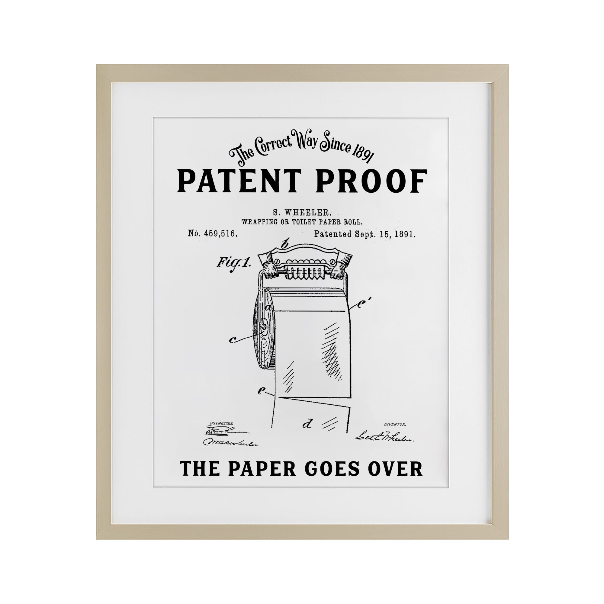 Toilet Paper Goes Over Birch Framed Print Under Glass, design by Lettered and Lined