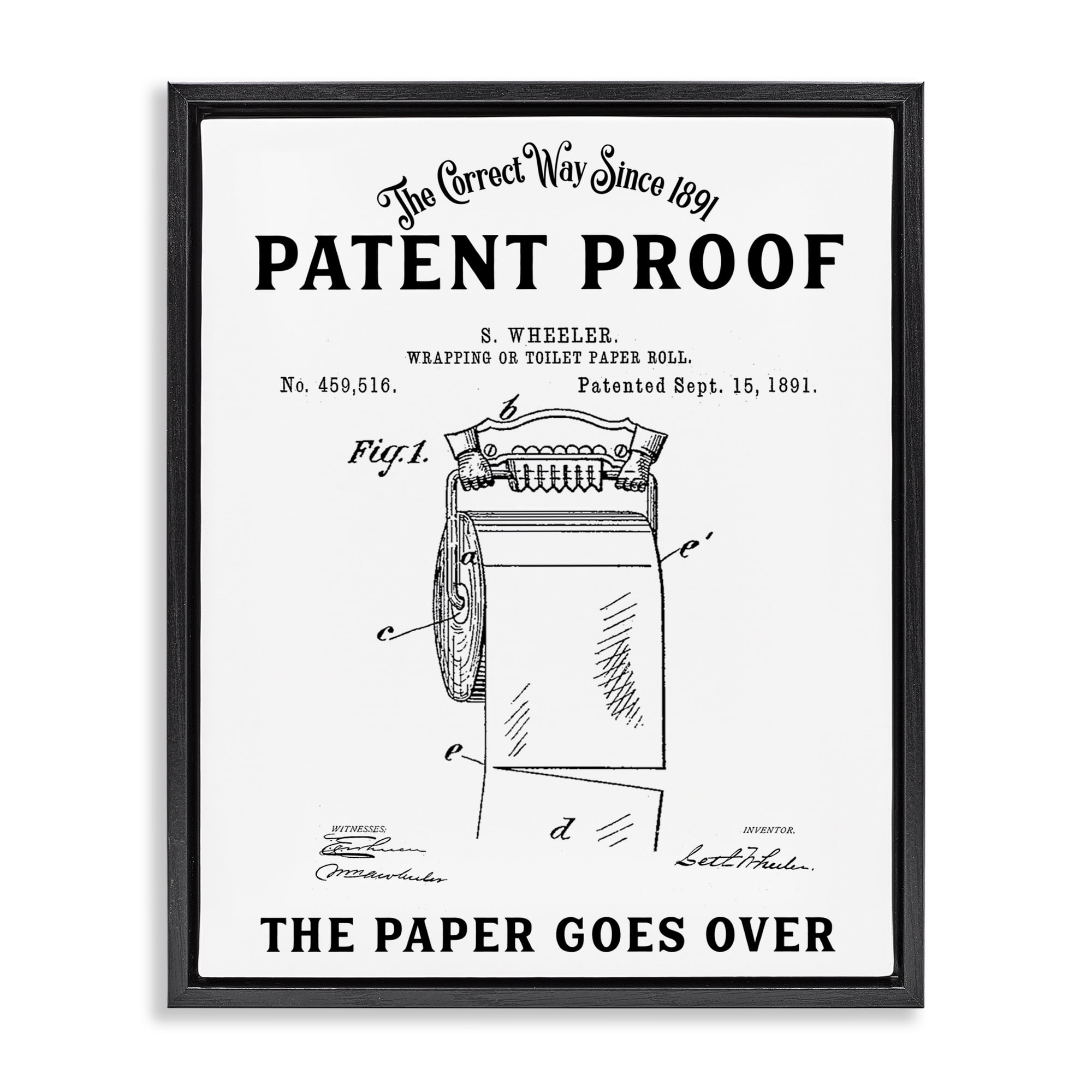 Toilet Paper Goes Over Black Framed Floater Canvas Wall Art, design by Lettered and Lined