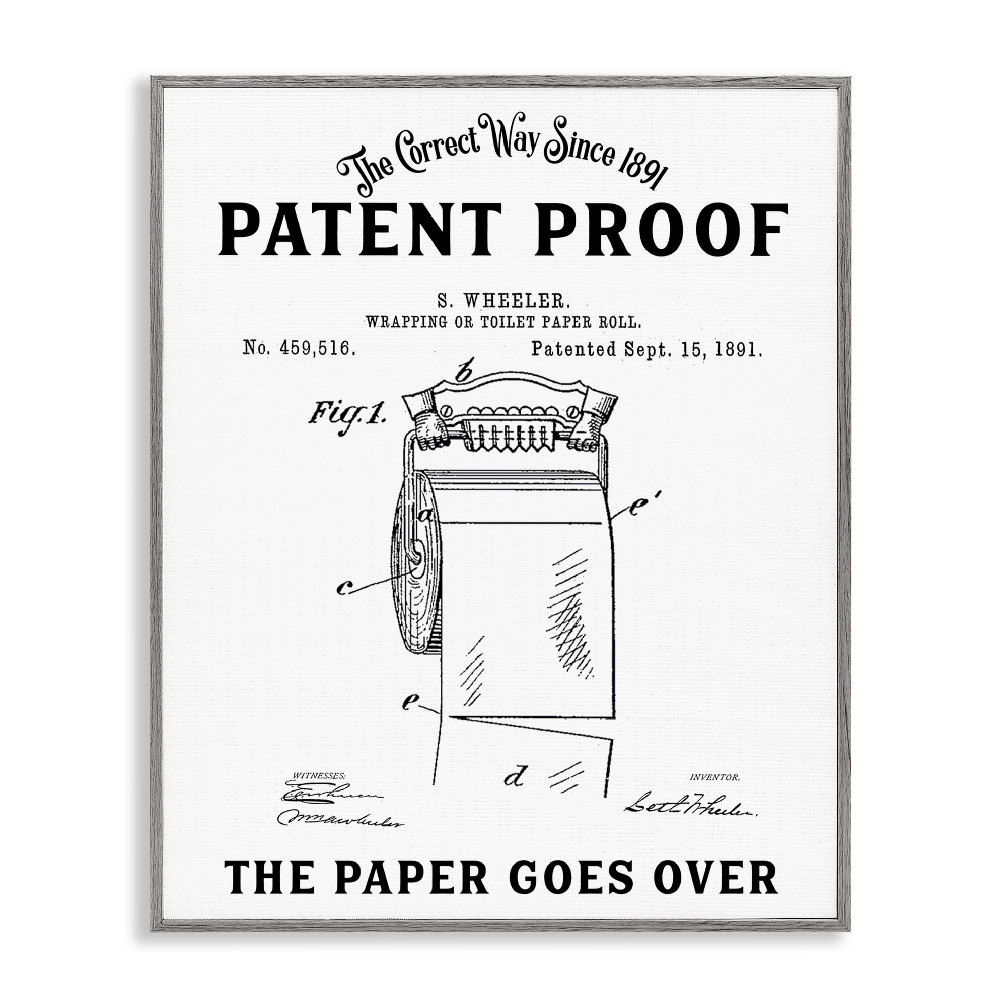 Toilet Paper Goes Over Gray Framed Giclee Art, design by Lettered and Lined