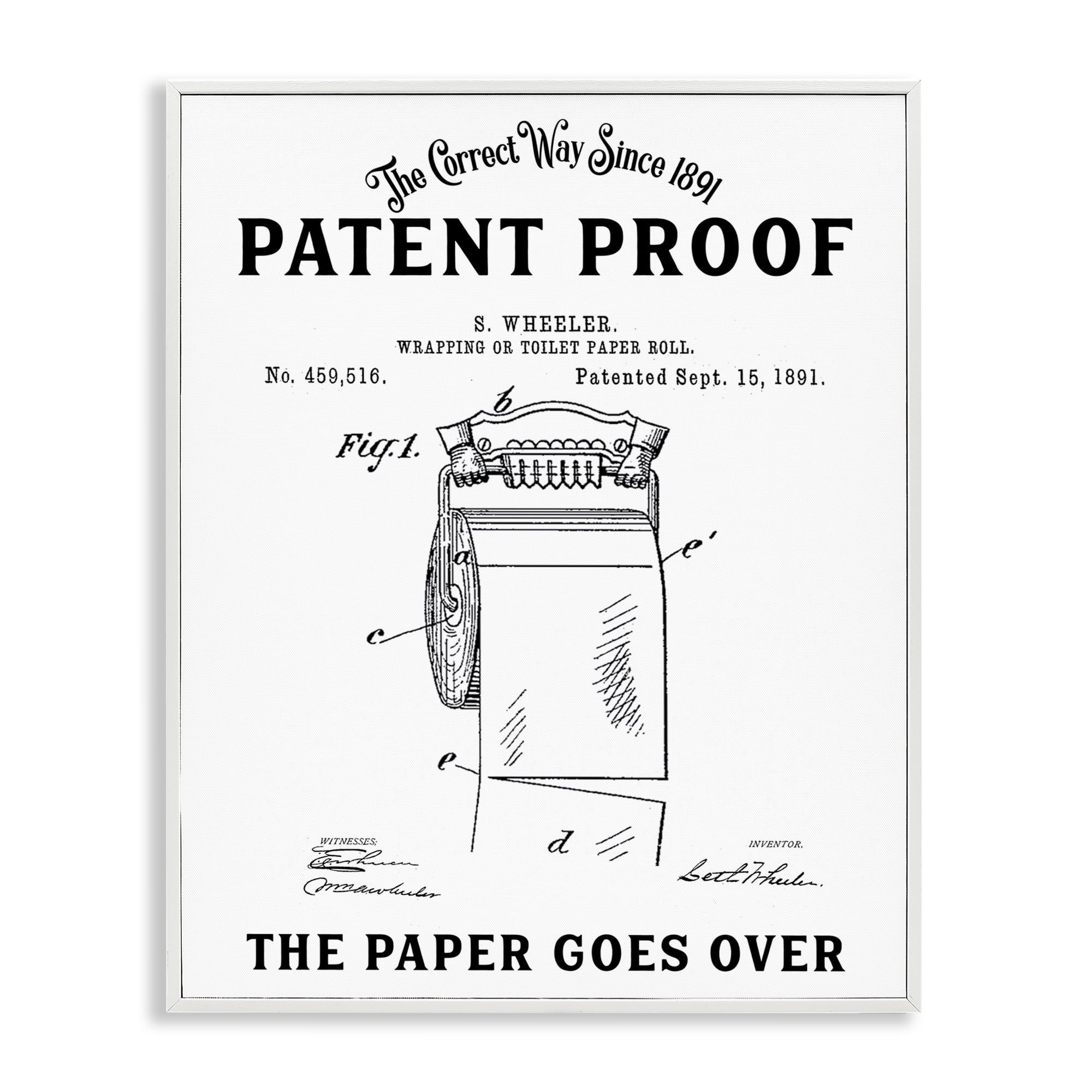 Toilet Paper Goes Over White Framed Giclee Art, design by Lettered and Lined