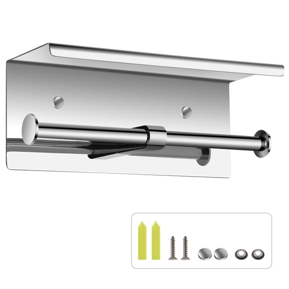 Toilet Paper Holder, 304 Stainless Steel Bathroom Double Roll Tissue Holder with Shelf, Wall Mounted Washroom Dual TP Dispenser Storage