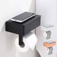 thumbnail image 1 of Toilet Paper Holder under $5! kkbbma Wall Mounted Toilet Paper Holder with Shelf, Bathroom Tissue Dispenser with Wipes Storage, Adhesive or Screw Mount Bath Organizer, 1 of 9