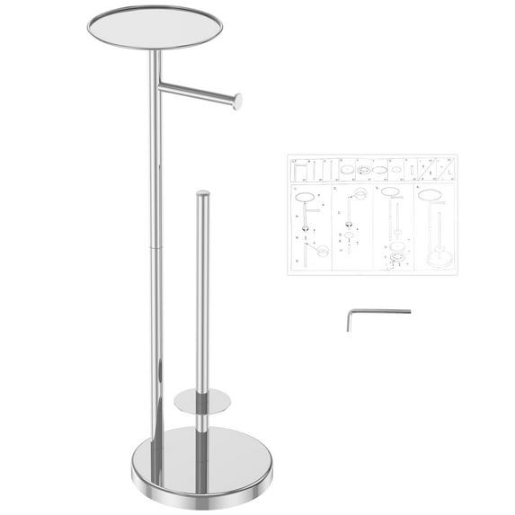 Toilet Paper Holder with Base Stable Toilet Paper Stand with Phone Shelf Standing Toilet Roll Holder Stand Stainless Steel Toilet Roll Stand for Home Kitchens