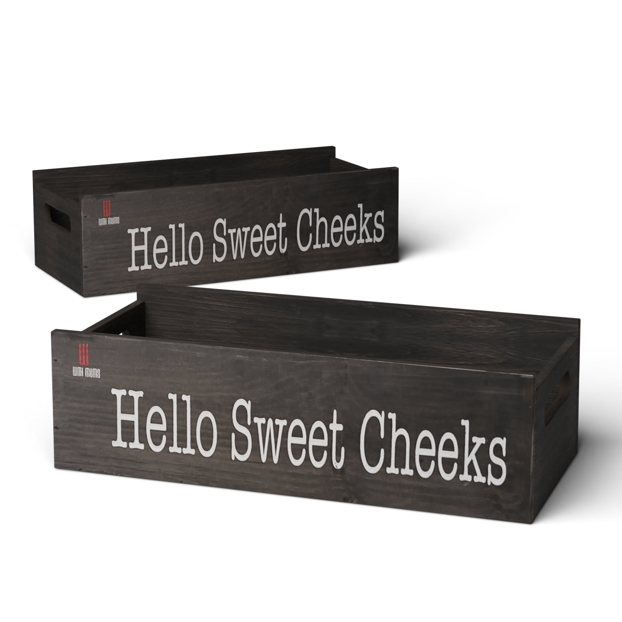 With Mums Rustic Bathroom Toilet Paper Holder – Solid Pine Wood Storage Box with “Hello Sweet Cheeks” Design – Fits Most Toilet Tank Tops – Brown
