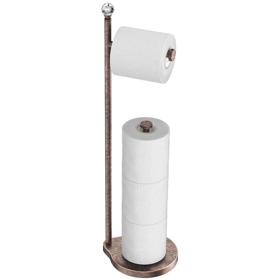 Toilet Paper Holder for Bathroom, Heavy Weighted Metal Free Standing Toilet Paper Storage with Crystal Ball, Toilet Paper Stand for Bathroom Accessories, Oil Rubbed Bronze [Holds MEGA Rolls]