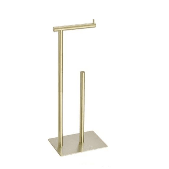 Toilet Paper Holder Free Standing, 21.5" Bathroom Toilet Tissue Roll Holder Stand with Storage, SUS304 Stainless Steel Rustproof, Gold