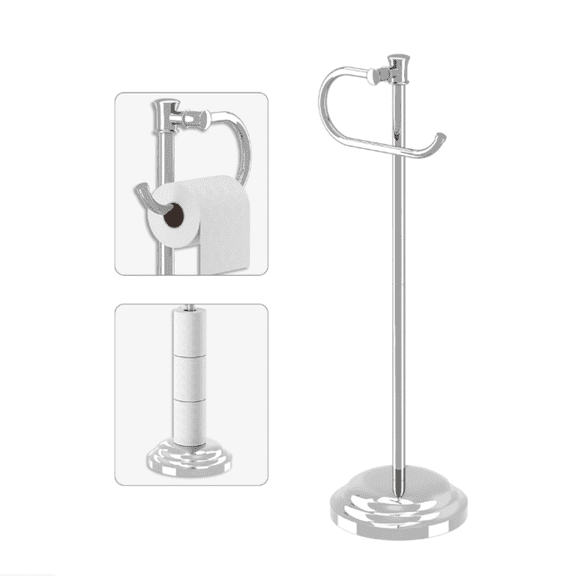 Toilet Paper Holder Free Standing Bathroom Toilet Tissue Holder Stand for Floor Toilet Paper Roll Holder with Storage Hardware Accessories Rack Non Adjustable Polished Chrome Stainless Steel