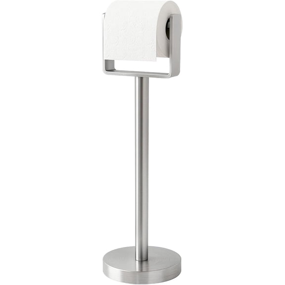 Toilet Paper Holder Free Standing, Stainless Steel Toilet Paper Stand, Weighted Base Floor Tissue Roll Holder for Bathroom, Brushed Nickel 200UP