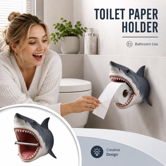 Toilet Paper Holder, Funny Toilet Paper Holder, Shark Bathroom Decor, Animal Head Wall Decor, 3D Printed Shark Head Design, 7X6.5X5.9 in Wall Mounted Toilet Tissue Roll Holder