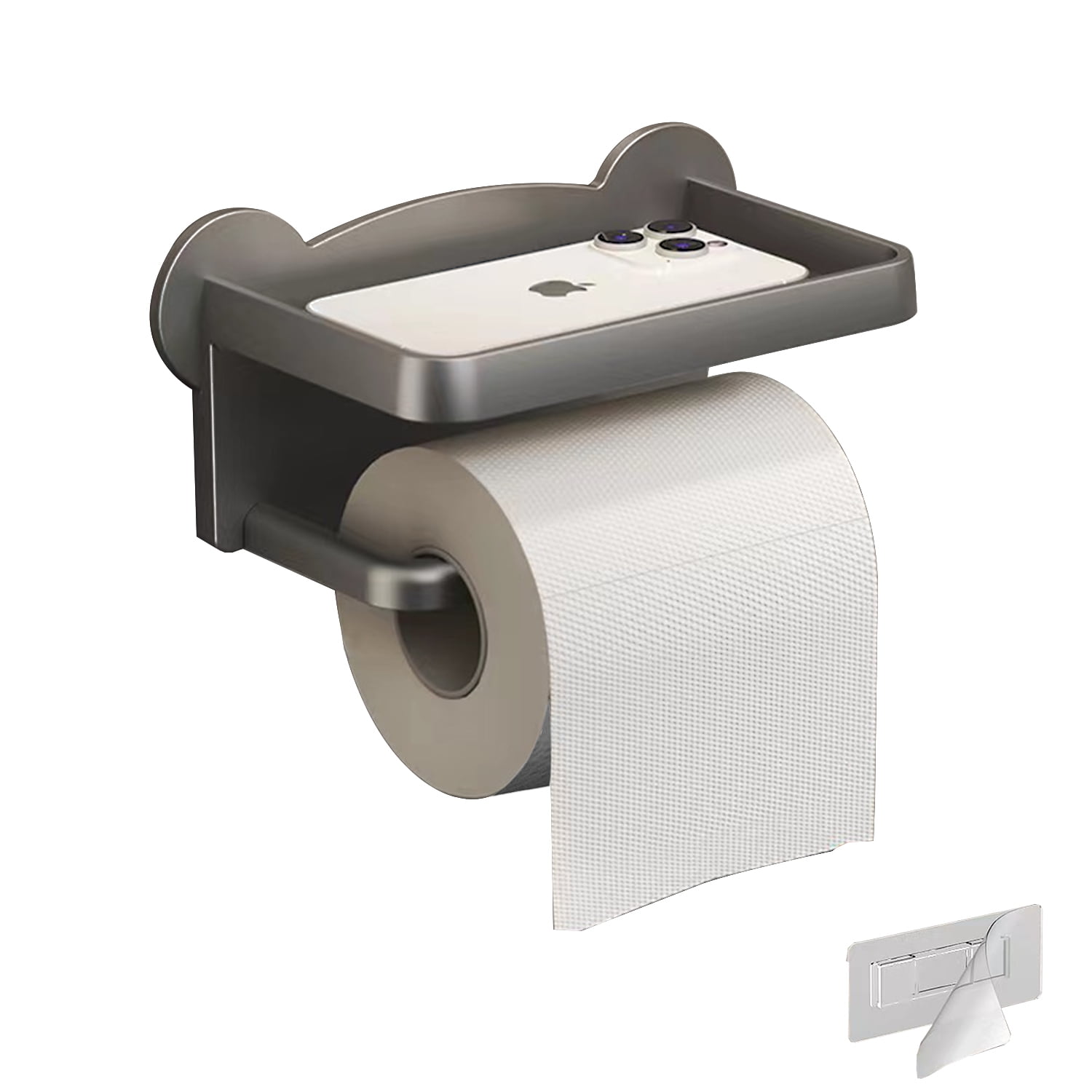 Toilet Paper Holder, Gun Gray Toilet Paper Holder with Shelf,Screw or