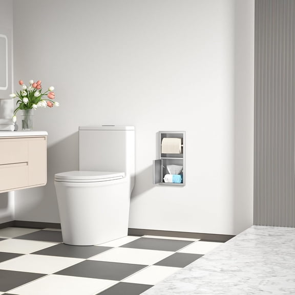 Toilet Paper Holder, Hidden Tampon Storage Holder, in Wall Toilet Roll Holder, Recessed Toilet Niche for Bathroom (Brushed)