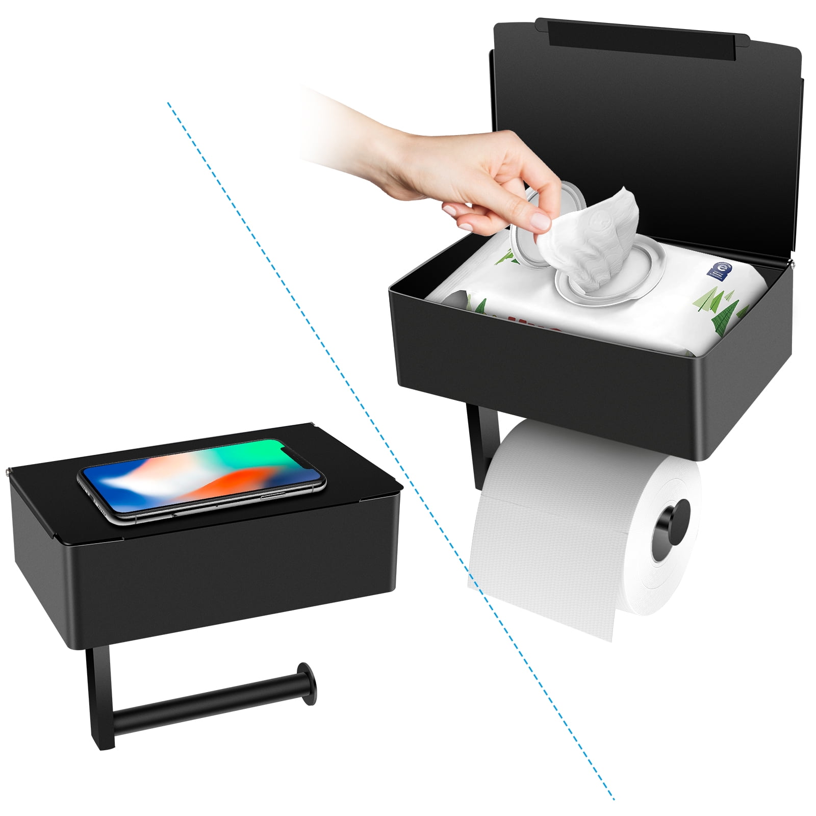Toilet Paper Holder, Toilet Paper Holder with Shelf and Storage ...
