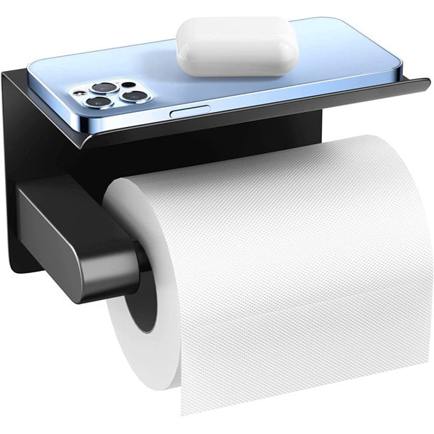 Toilet Paper Holder, Matte Black Toilet Paper Holder with Shelf, SUS304