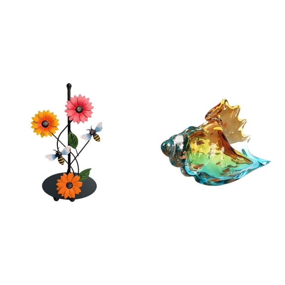 Toilet Paper Holder Paper Towel Holder Countertop Conch Figurine Durable Iron Glass for Home Office Entryway
