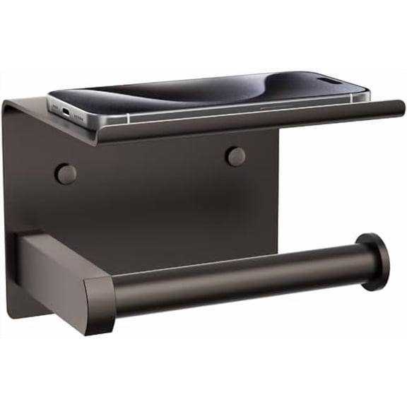 Toilet Paper Holder with Phone Shelf, Adhesive or Screw Wall Mount Toilet Tissue Roll Holder, Rustproof & Multifunctional Stainless Steel Bathroom Storage Dispenser (Bronze)