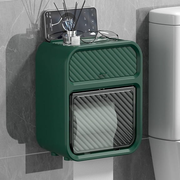 Toilet Paper Holder, Plastic Waterproof Wall Mounted Bathroom Tissue Roll Paper Towel Holder Dispensers with Storage Space Shelves and Storage Boxes for Bathroom