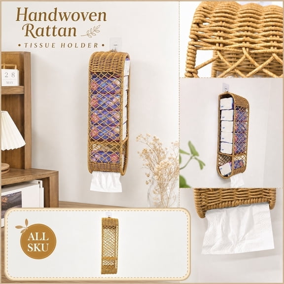Toilet Paper Holder, Rattan Storage Basket, Wall Mount Toilet Paper Holder, Farmhouse Toilet Paper Holder, 1Pc 20X5.12X4.5 Inch Hand Woven Hollow Wicker Tissue Holder with