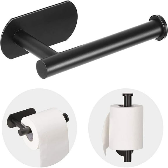 Toilet Paper Holder - Self Adhesive Toilet Paper Holder Wall Mount for Bathroom, SUS 304 Stainless Steel Strip Toilet Paper Roll Holder Stick On Wall, No Drilling - Matte Black