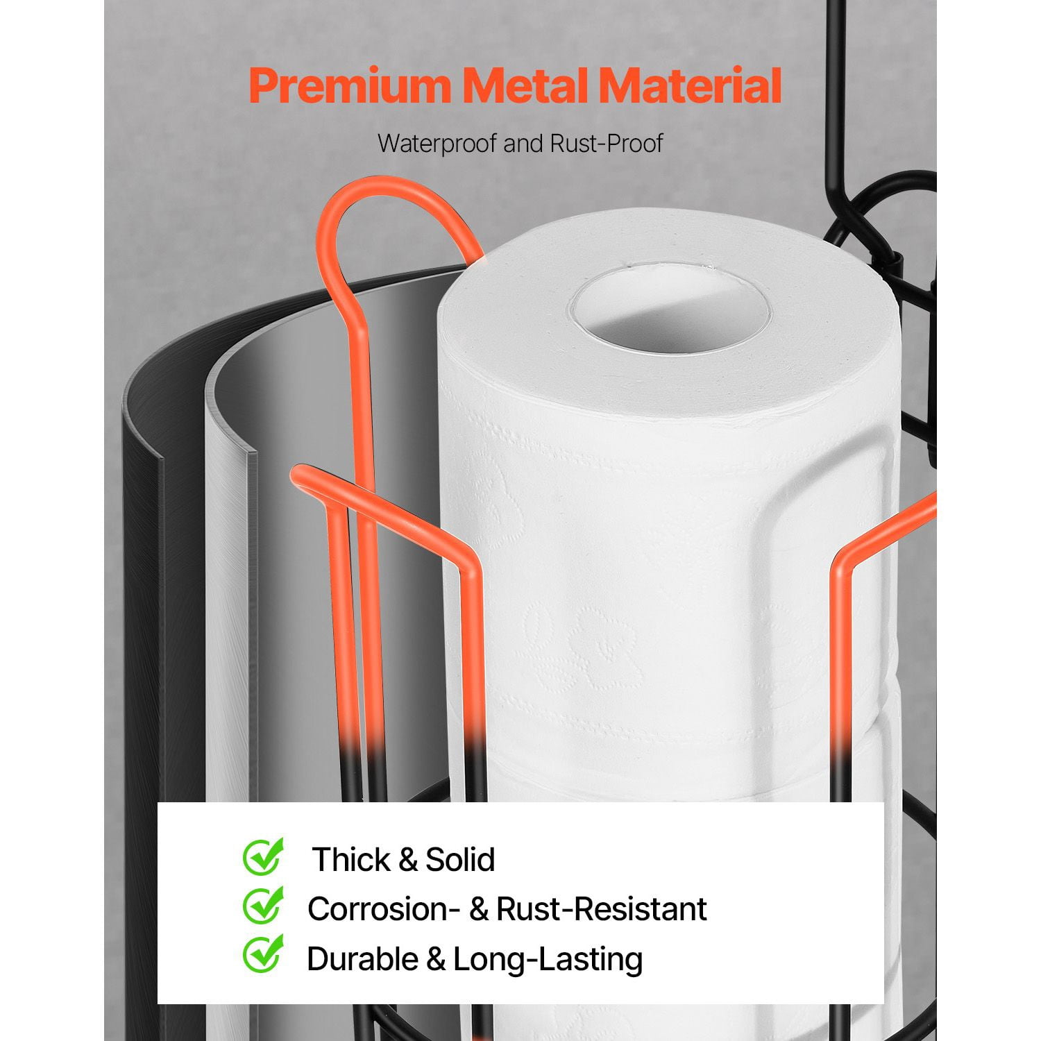 Toilet Paper Holder with Shelf, 3-in-1 Stainless Steel Freestanding Design, Holds 4 Mega Rolls, Rust-Resistant, Extra Large Storage for Bathroom Organization