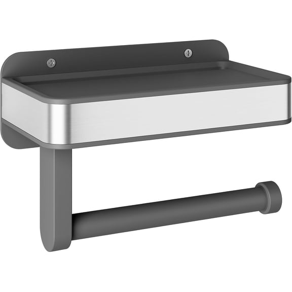 Toilet Paper Holder with Shelf - Adhesive & Screw Wall Mount Toilet Paper Storage, Matte Black Design for Bathroom Decor, Space-Saving for Washroom, RV, Black, 7.1" W