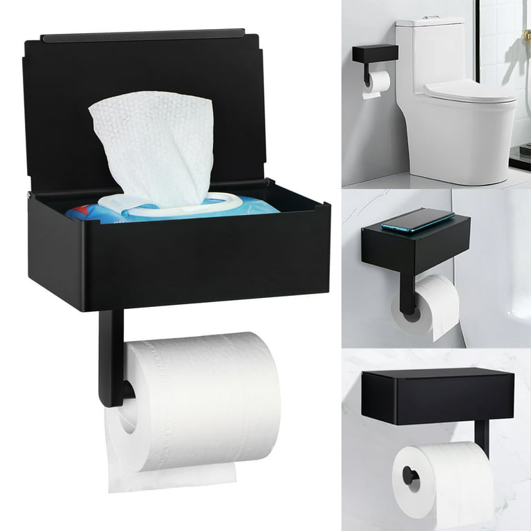 Designs Matte Black Toilet Paper Holder With Shelf, Flushable