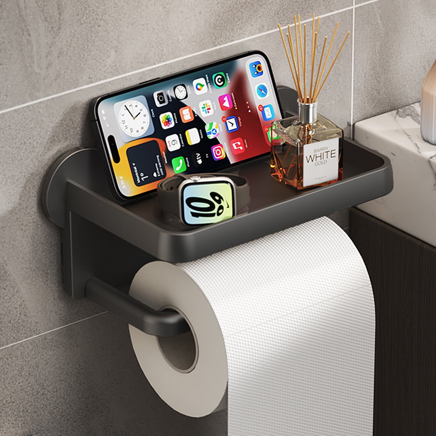 Toilet Paper Holder with Shelf, Self Adhesive Toilet Paper Shelf