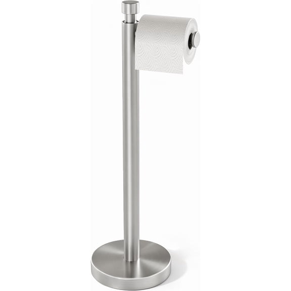 Toilet Paper Holder Stand, 4.4lbs Heavy Duty Stainless Steel Free Standing Bathroom Tissue Roll Holder, Brushed Nickel