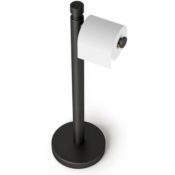 Toilet Paper Holder Stand, 4.4lbs Heavy Duty Stainless Steel Free Standing Bathroom Tissue Roll Holder, Matte Black