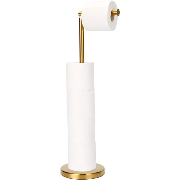 Toilet Paper Holder Stand for 4 Paper RollsStainless Steel Free Standing Toilet Tissue Paper Holder with Storage for Bathroom & Toilet Spare Rolls Storage (Gold)