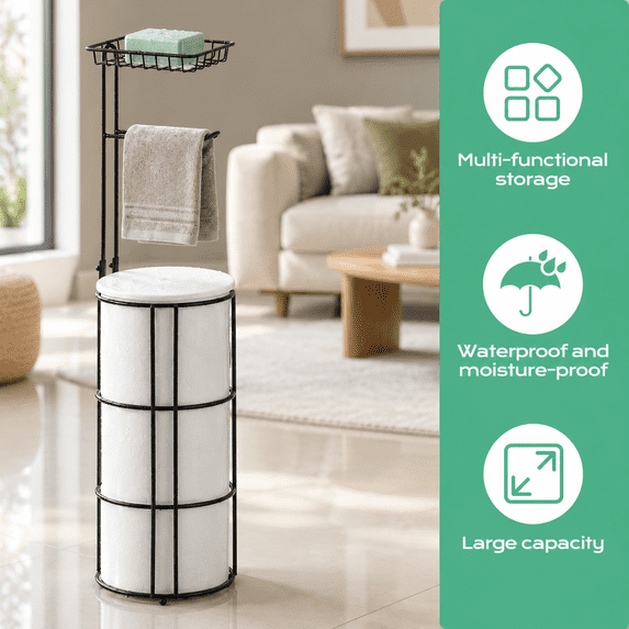 Toilet Paper Holder Stand And Tissue Roll Dispenser With Basket For ...