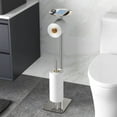 thumbnail image 1 of Toilet Paper Holder Stand for Bathroom Floor Standing Toilet Roll Dispenser Storages 4 Reserve Rolls, with Top Storage Shelf for Cell Phones, Wipe, Wallet and More(Brush Nickel), 1 of 13