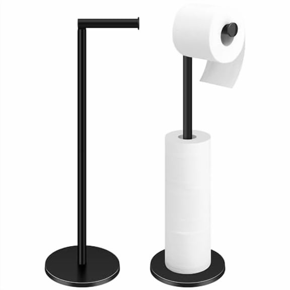 Toilet Paper Holder Stand,Bathroom Toilet Paper Roll Holder Stainless Steel Free Standing,Storage for 5 Rolls of Paper,Black Set of 2