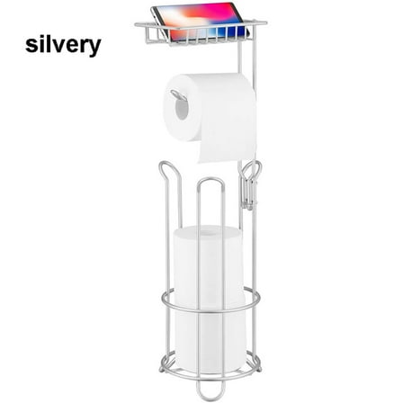 Toilet Paper Holder Stand Bathroom Toilet Paper Storage with Raised Base, Tissue Paper Roll Dispenser (silver)
